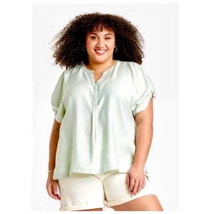 Ava & Viv Blouse Dolman Short Sleeve V Neck Pull on Green Size 3X